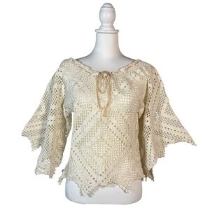 Place Nationale Crochet Top Women's Bell Sleeve One Size Boho Hippie Festival